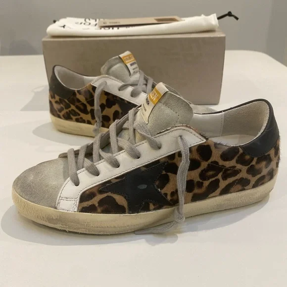 Golden Goose Superstar Sneaker in Leopard/Black Leather sz 37 New in Box - Picture 8 of 11